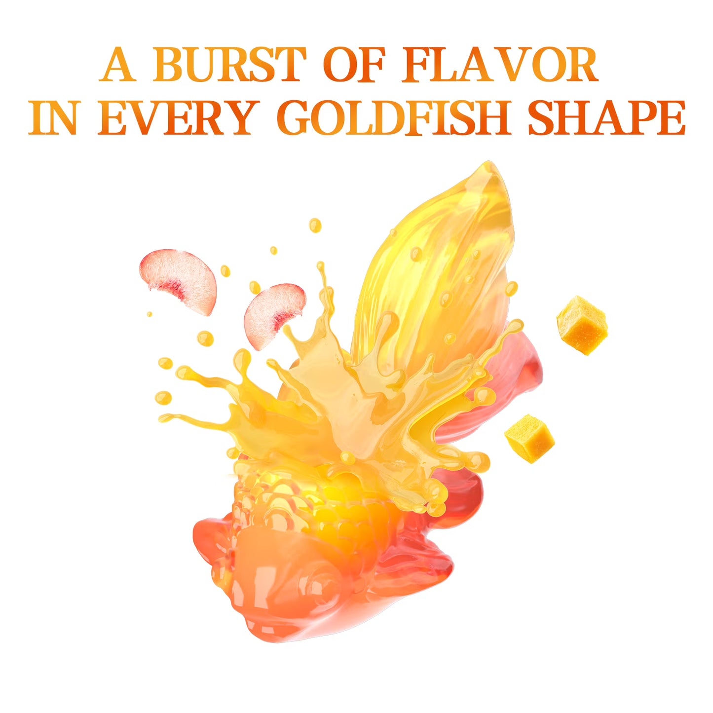 AMOS 4D Gummy Golden Fish Peach & Mango Candy, Made with Real Fruit Juice 2.29 oz (Pack of 4)