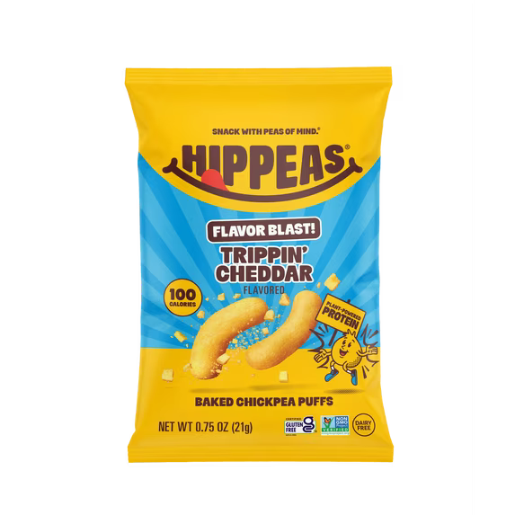 HIPPEAS Chickpea Puffs, Flavor Blast Trippin' Cheddar, Dairy Free, 3g Protein, 0.75 oz, 21 Pack