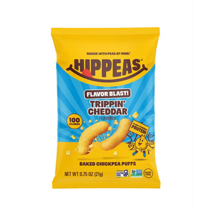 HIPPEAS Chickpea Puffs, Flavor Blast Trippin' Cheddar, Dairy Free, 3g Protein, 0.75 oz, 21 Pack