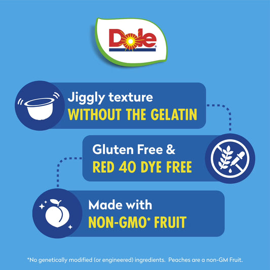 Dole Fruit Bowls Diced Peaches in Strawberry Gel, 4.3 oz Cups (12 Pack)