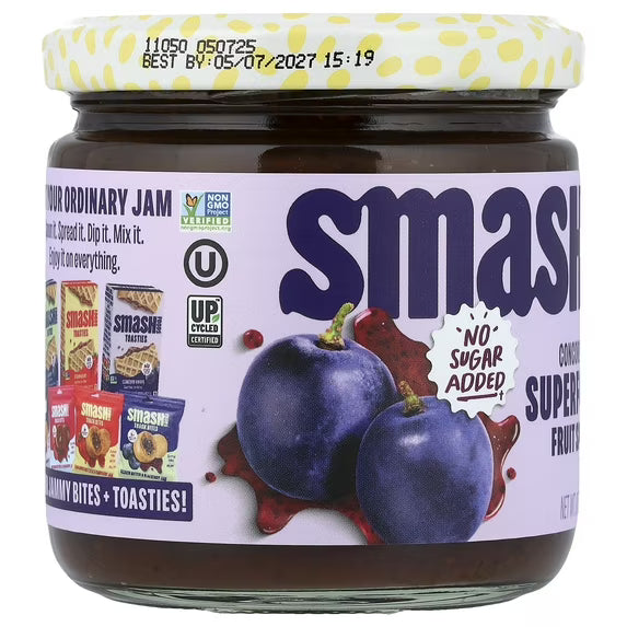 (3 pack) Smash Foods, Grape Jam, No Sugar Added, Low-Calorie, Vegan (1 Jar)