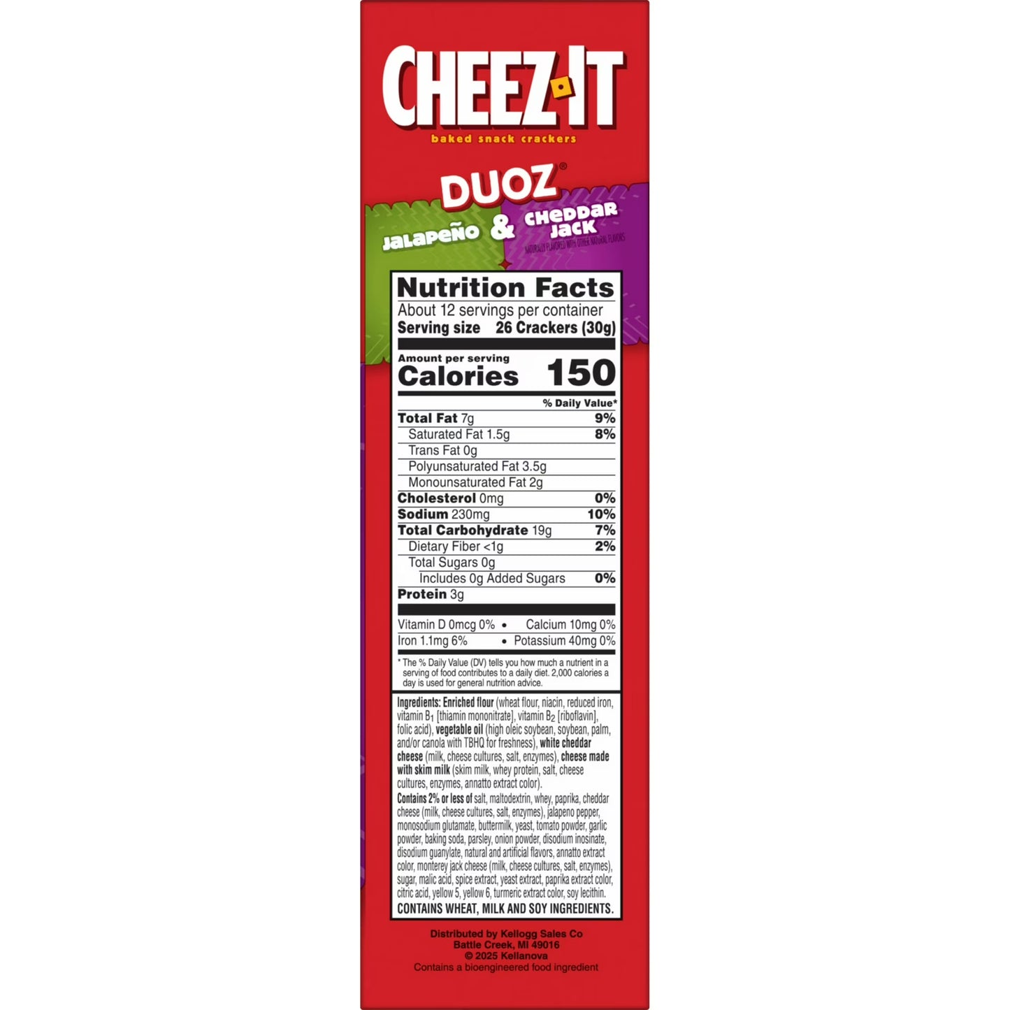 Cheez-It DUOZ Jalapeño and Cheddar Jack Baked Snack Crackers, Lunch Snacks, 12.4 oz
