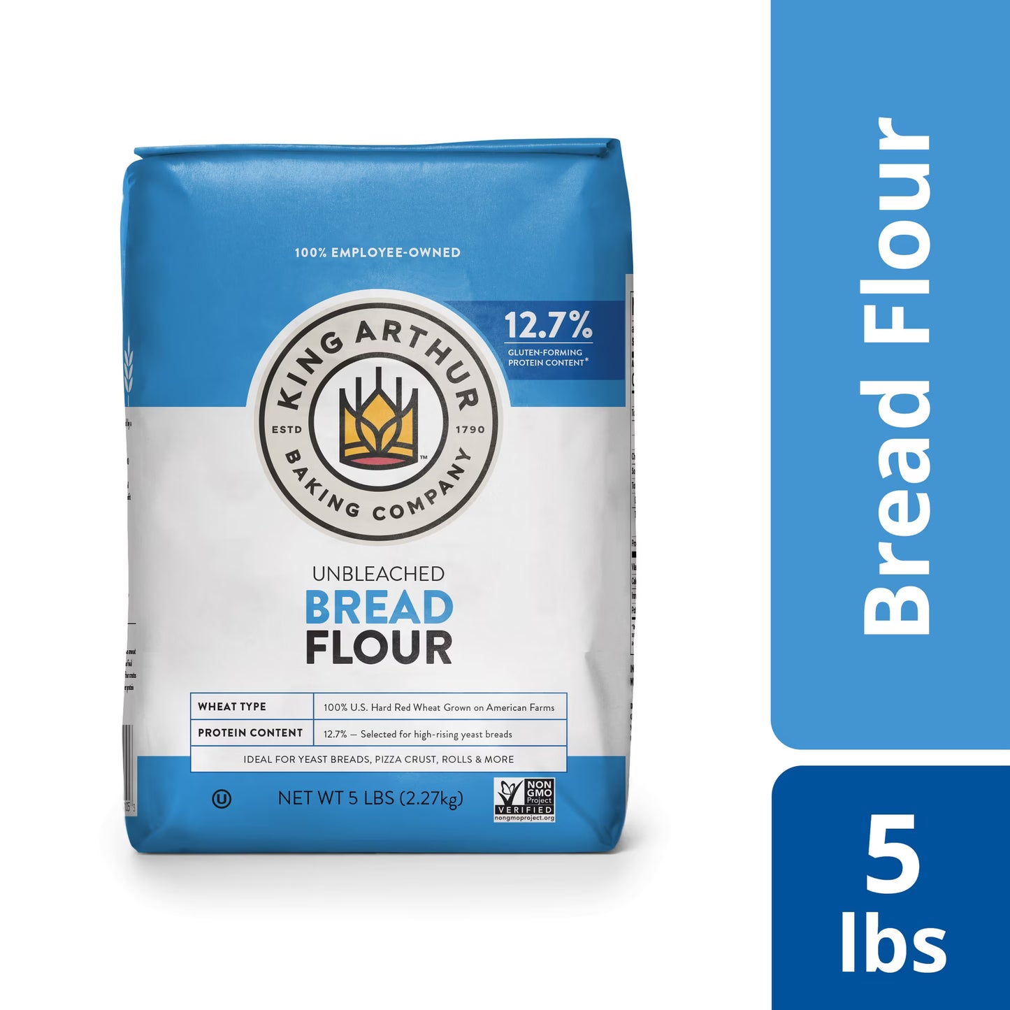 (8 pack) King Arthur Baking Company Non-GMO Project Verified, Certified Kosher Unbleached Bread Flour, 5 lb Bag