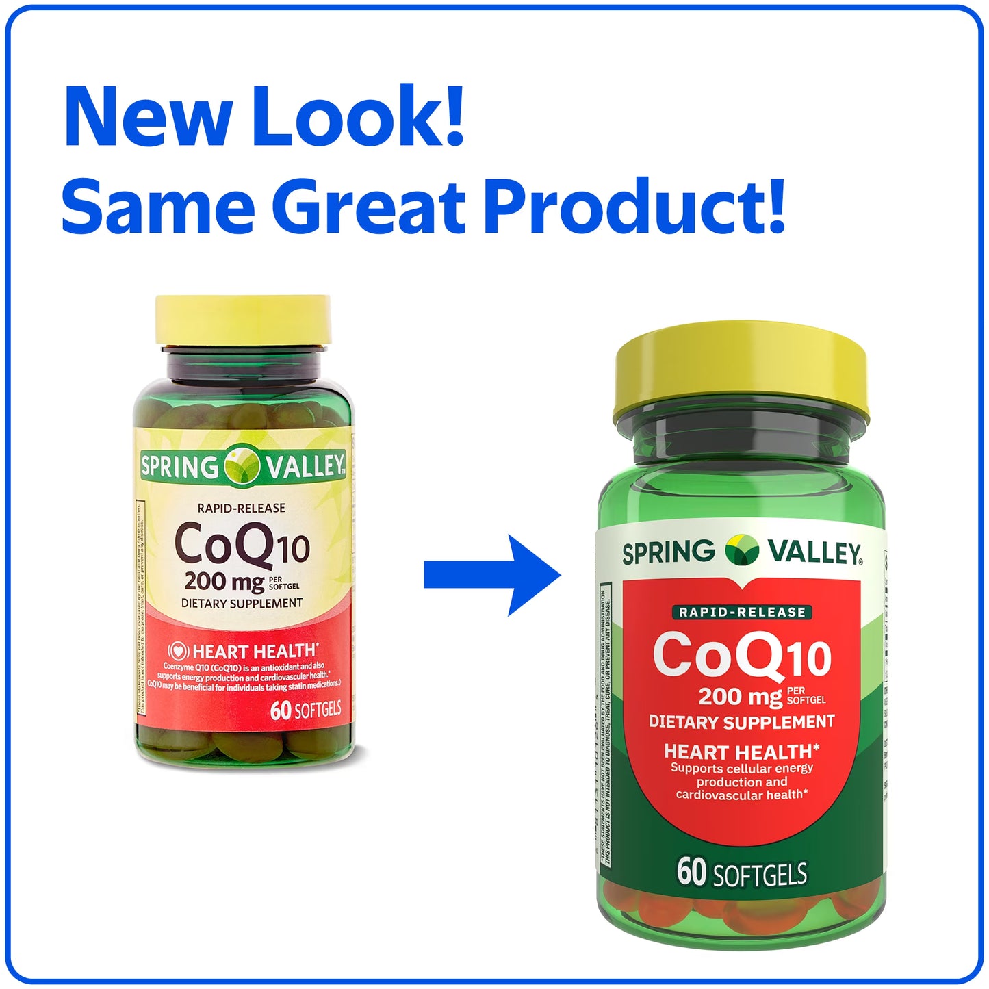 Spring Valley Rapid-Release CoQ10 Dietary Supplement Softgels for Heart Health, 200 mg, 60 Count
