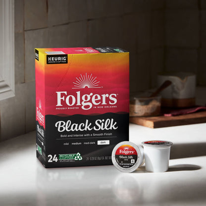 Folgers Black Silk, Dark Roast Coffee, Keurig K Cup Pods, 24 Count Box
