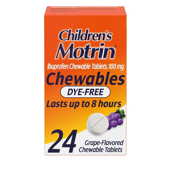 Children's Motrin Dye-Free Ibuprofen Chewable Tablets, Grape, 24 Ct