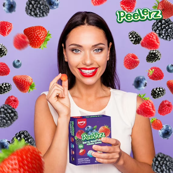 Amos Peelerz Variety Candy Packs, Berry Mixed Peelable Gummy Assortment 8.47oz (1 Pack)