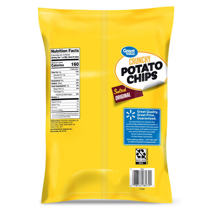 Great Value Salted Original Crunchy Potato Chips, 8 oz
