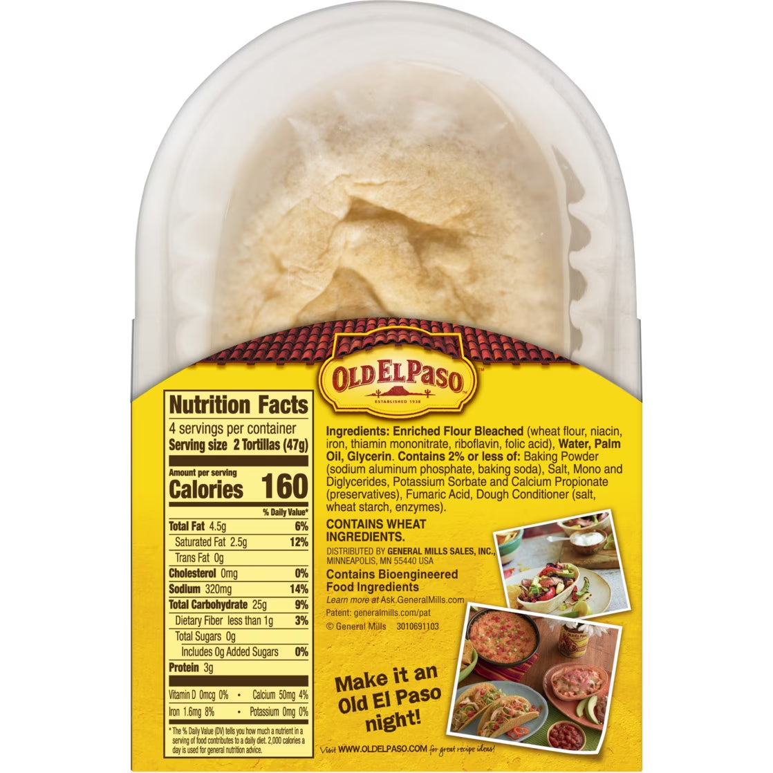 (4 pack) Old El Paso Soft Tortilla Bowls, Flour, 8 Count., 6.7 oz.