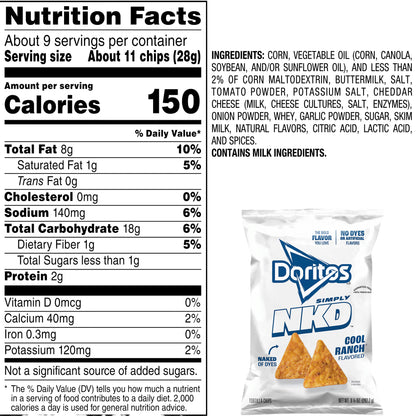 Doritos Simply NKD, No Dyes No Artificial Flavors Cool Ranch Tortilla Chips Bag, 9.25 oz