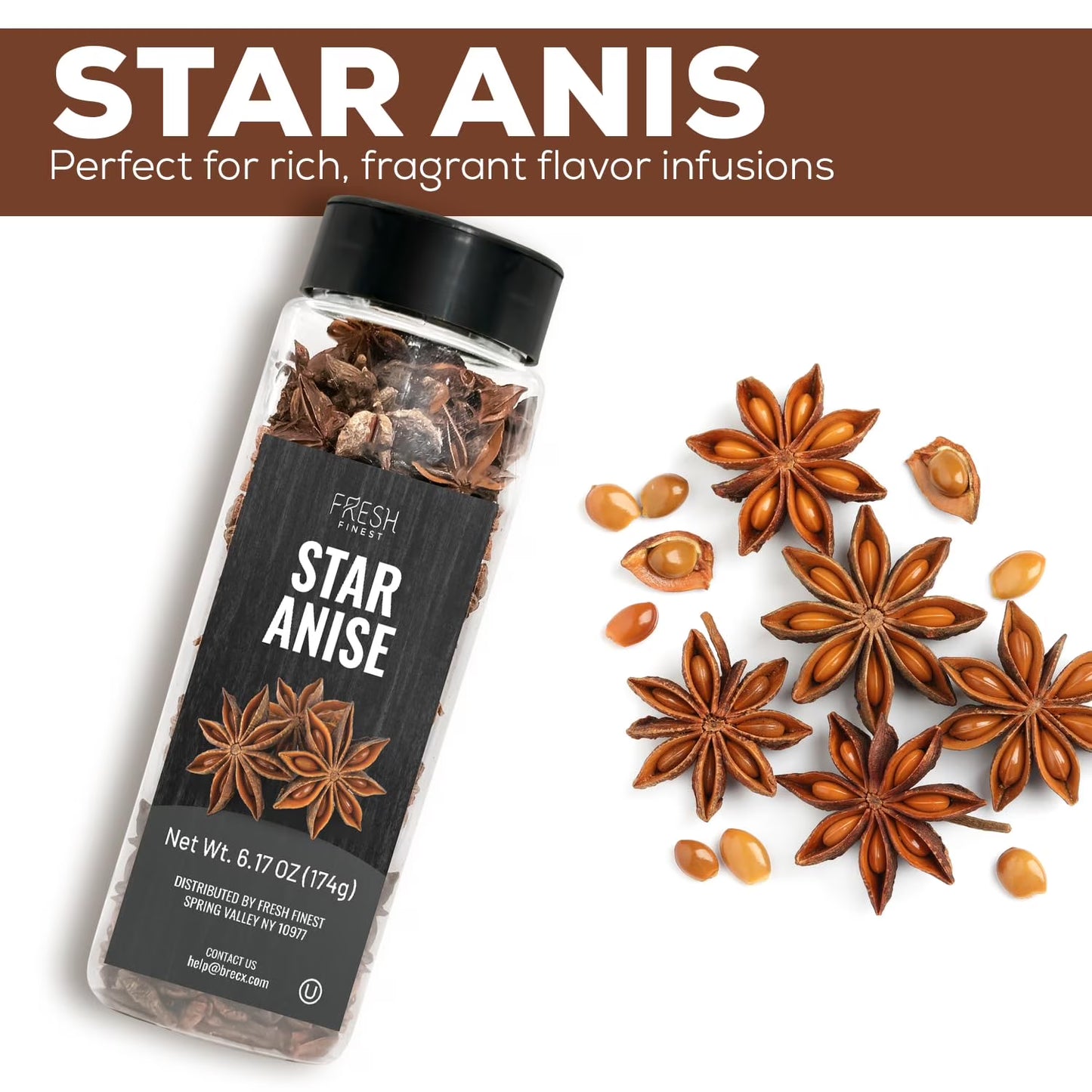 Whole Star Anise 6.17oz - Star Anise Whole - All-Natural, Non-GMO, Gluten-Free, Kosher - Perfect for Baking, Cooking, and Tea