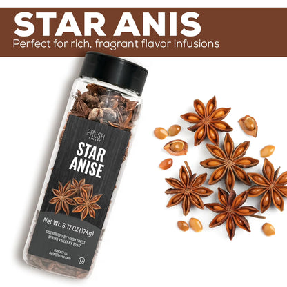Whole Star Anise 6.17oz - Star Anise Whole - All-Natural, Non-GMO, Gluten-Free, Kosher - Perfect for Baking, Cooking, and Tea