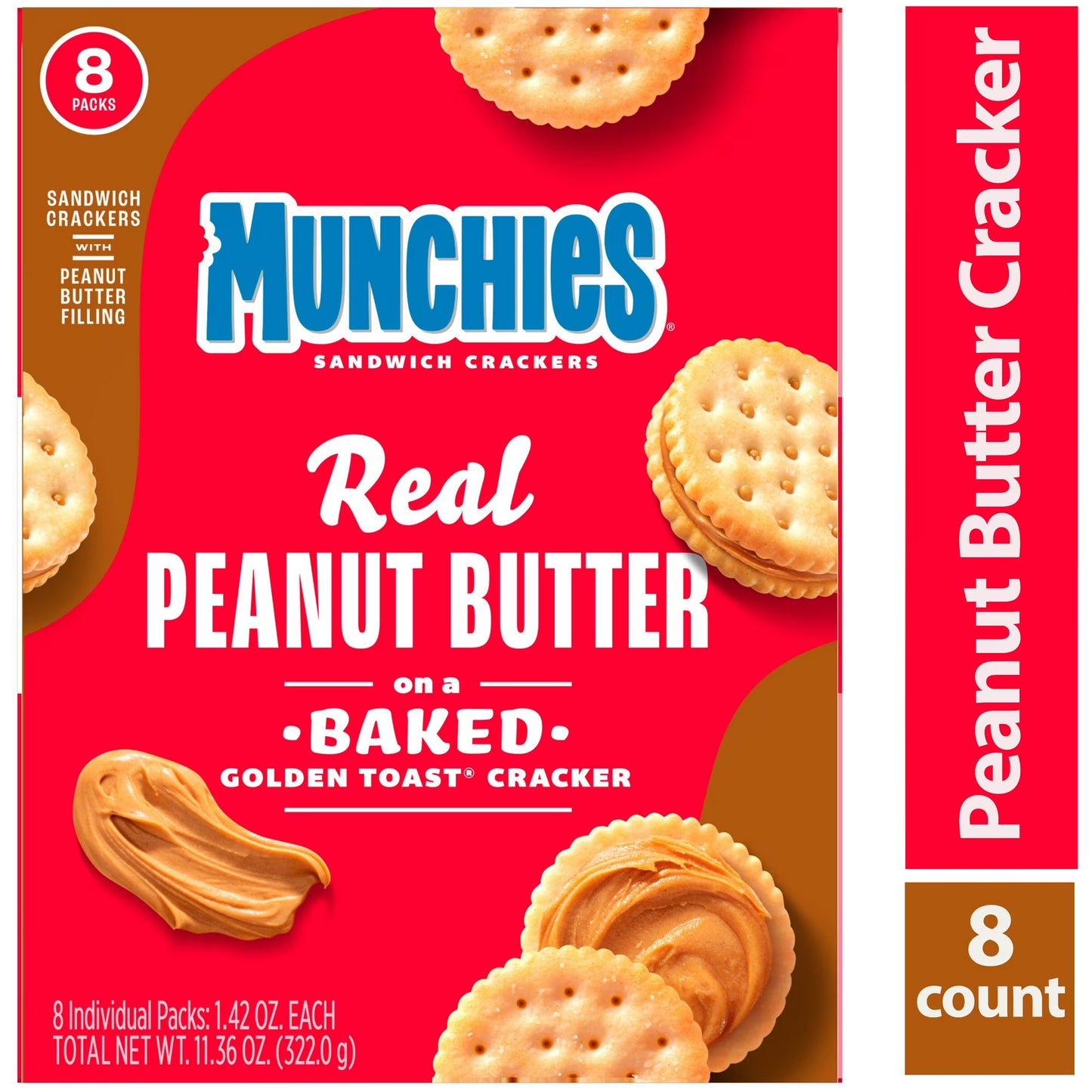 (3 pack) Munchies Real Peanut Butter Baked Golden Toast Sandwich Crackers, 11.36 oz