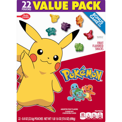 Pokemon Fruit Flavored Snacks, Fat Free and Gluten Free, Value Pack, 17.6 oz, 22 Pouches