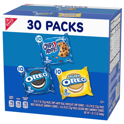 Nabisco Sweet Treats Cookie Variety Pack OREO, OREO Golden & CHIPS AHOY!, 30 Snack Packs