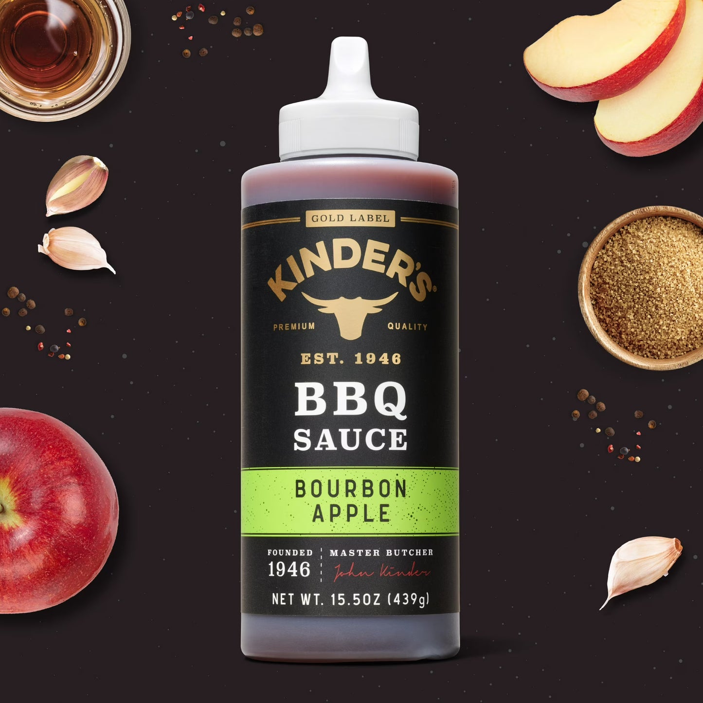 Kinder's Gold Label Bourbon Apple BBQ Sauce, 15.5 oz Squeeze Bottle