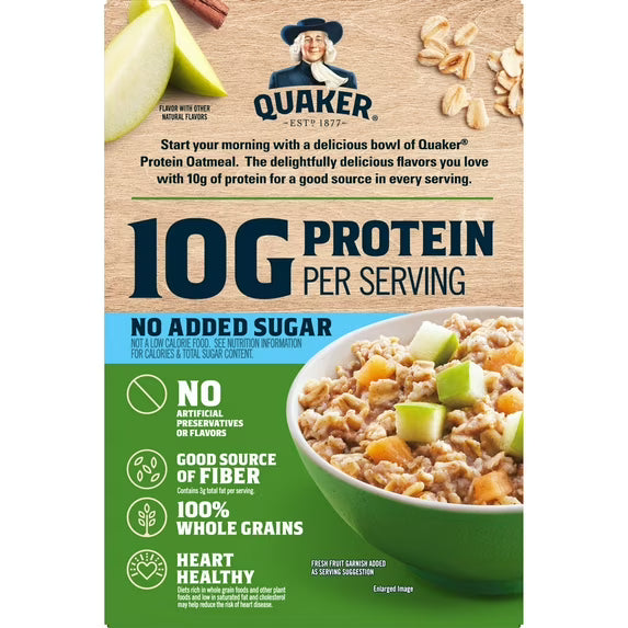 Quaker Instant Oatmeal Protein No Added Sugar Apples & Cinnamon, 1.76 Ounce 6 Packets