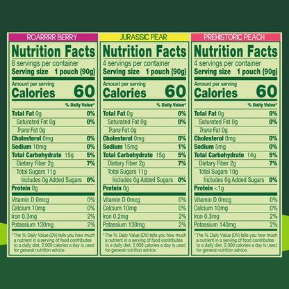 GoGo squeeZ FruitZ & VeggieZ Dino Pear Peach Carrot Applesauce Pouches, 3.2 oz (16 Pack)
