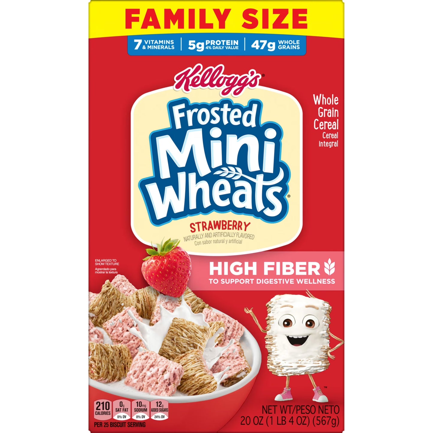 Kellogg's Frosted Mini-Wheats Strawberry Breakfast Cereal, High Fiber, Family Size, 20 oz