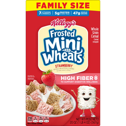 Kellogg's Frosted Mini-Wheats Strawberry Breakfast Cereal, High Fiber, Family Size, 20 oz