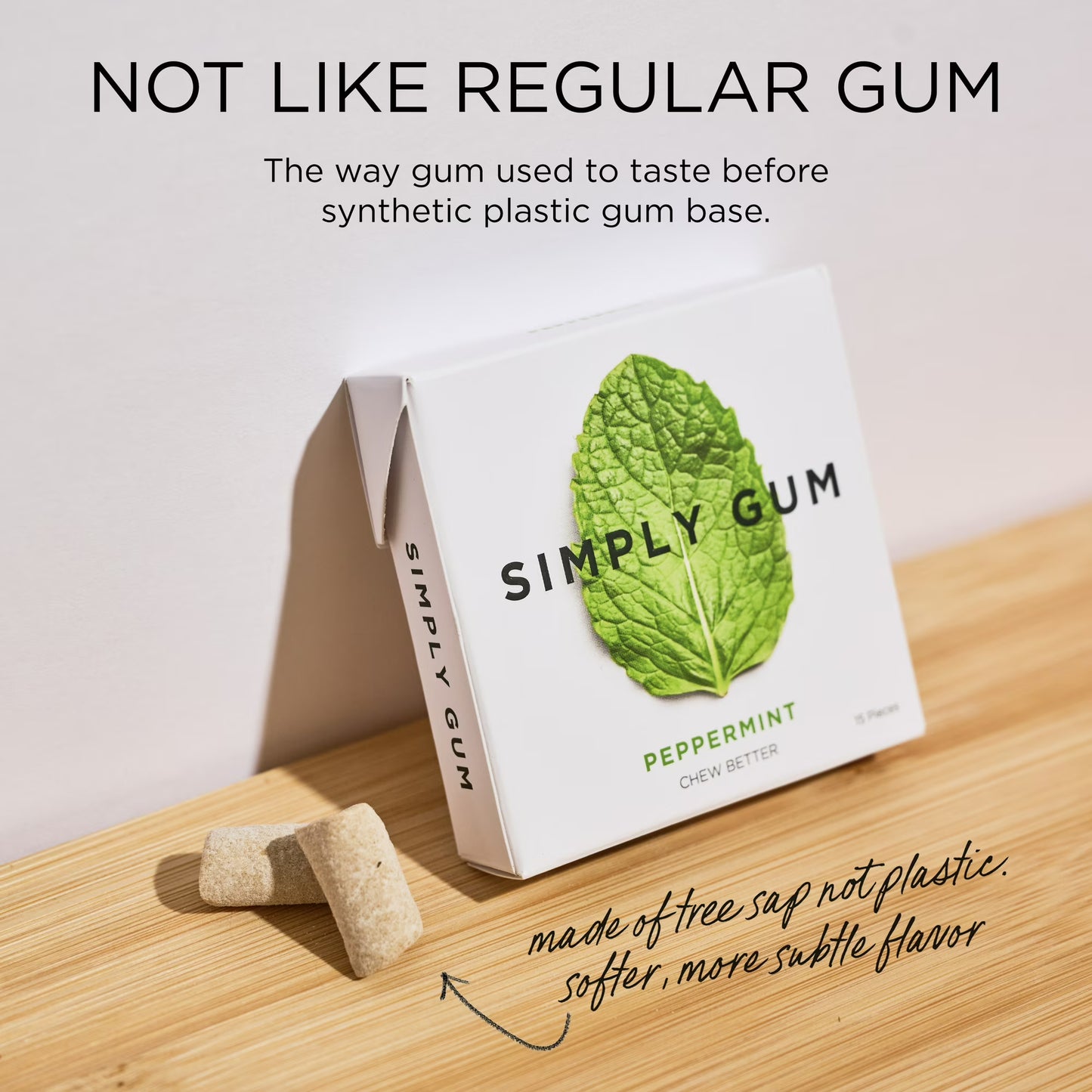 SIMPLY Gum Plastic-Free Chewing Gum Mint Lovers - Peppermint, Spearmint - 15 Pieces, 6 Pack