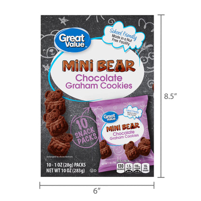(3 pack) Great Value Mini Bear Chocolate Graham Cookies, 1 oz, 10 Count