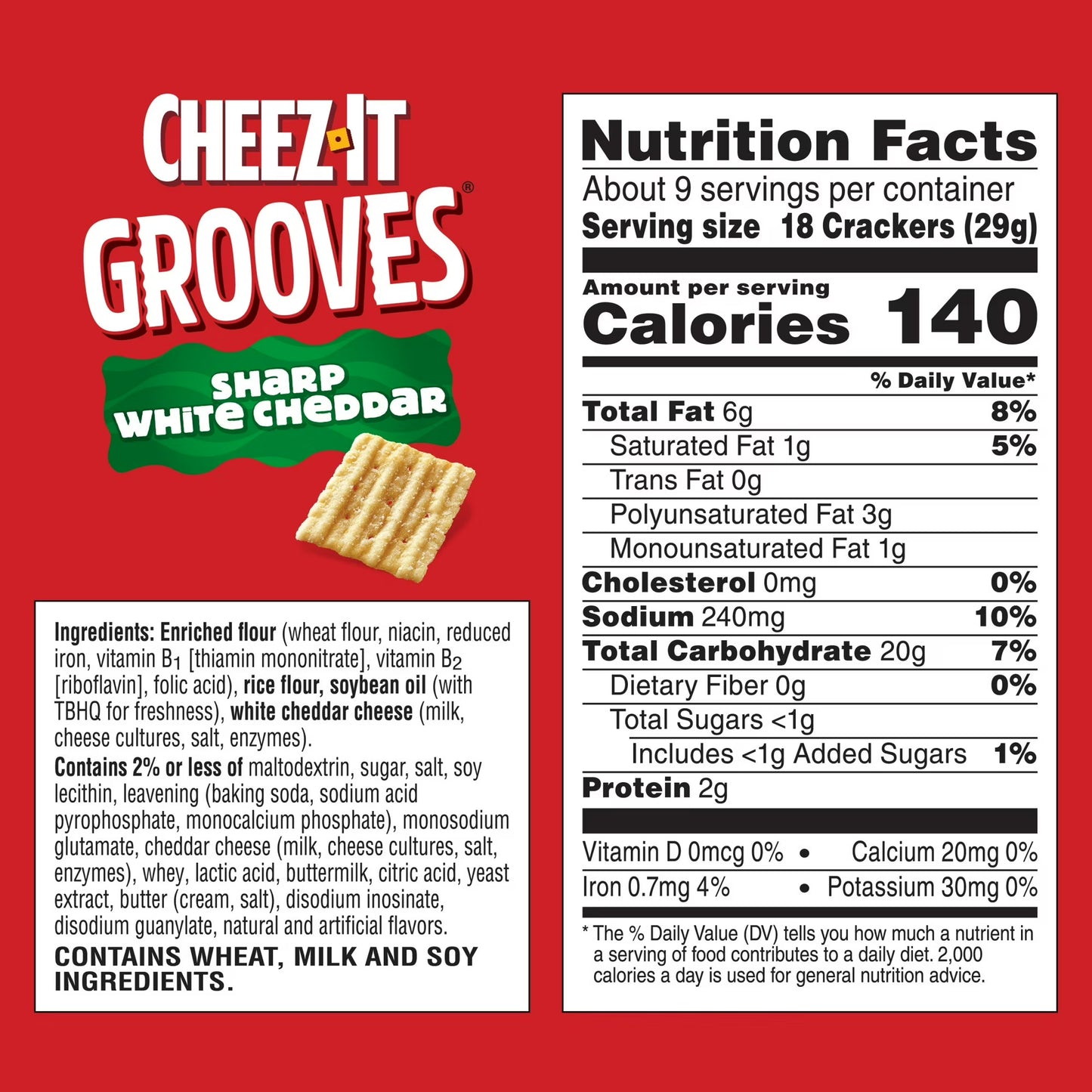 Cheez-It Grooves Sharp White Cheddar Crunchy Cheese Crackers, Snack Crackers, 9 oz