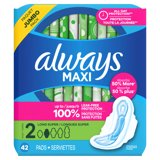 Always Maxi Pads with Wings, Size 2, Long Super Absorbency, 42 count