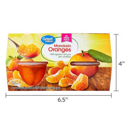 (6 pack) Great Value Mandarin Oranges in 100% Juice, 4 oz, 4 Count