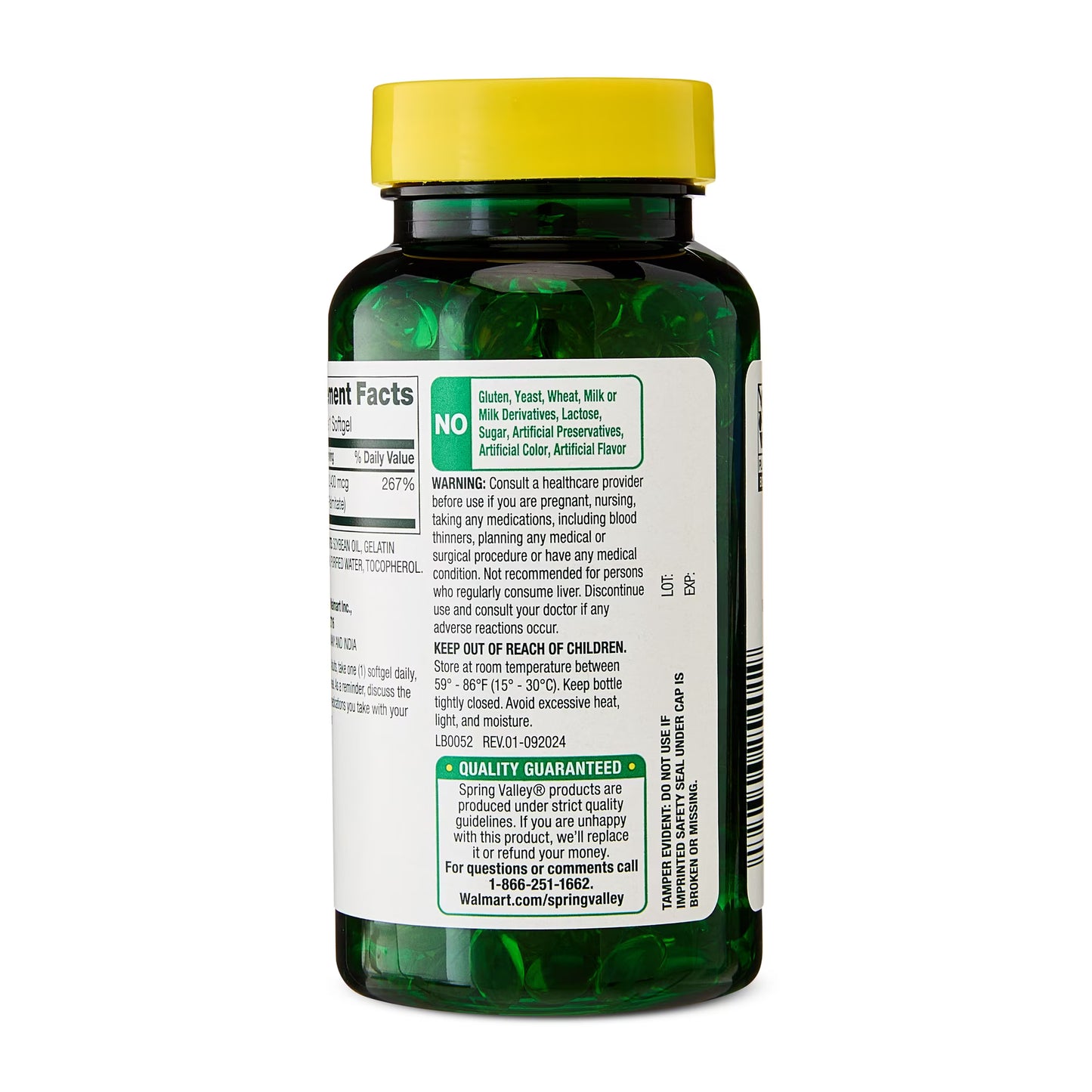 Spring Valley Vitamin A Supplement 2,400mcg Per Softgels, 250 Count