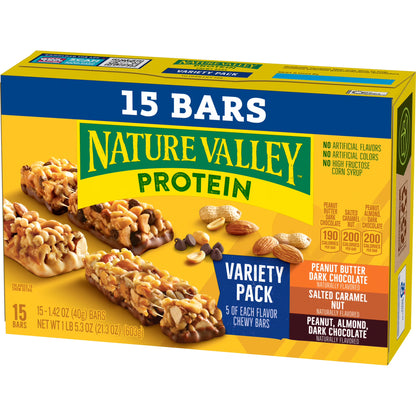 Nature Valley Protein Chewy Snack Bars, Variety Pack, 15 Bars, 21.3 oz