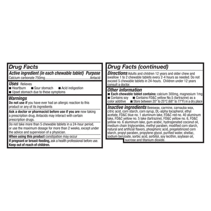 Equate Extra Strength Calcium Carbonate Antacid Chewable Tablets for Heartburn Relief, 120 Count