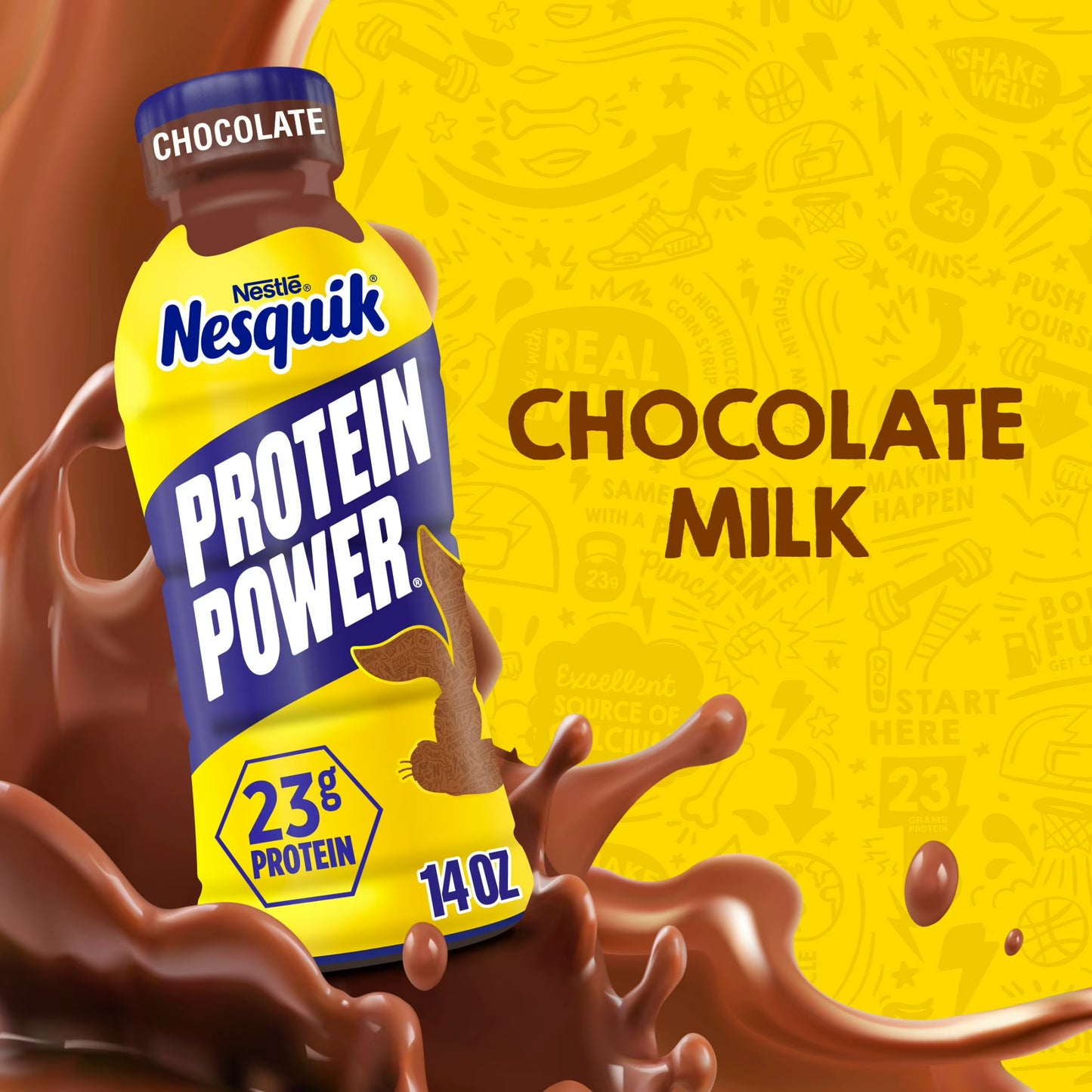Nesquik Protein Power, Chocolate Protein Milk Beverage, 23g Protein per Bottle, Ready to Drink, 14 oz Bottle 14 fl oz