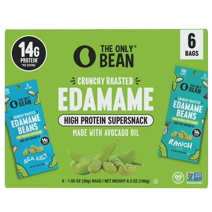 The Only Bean Roasted Edamame Beans Sea Salt & Ranch Variety Pack, 1.05 oz, 6 ct
