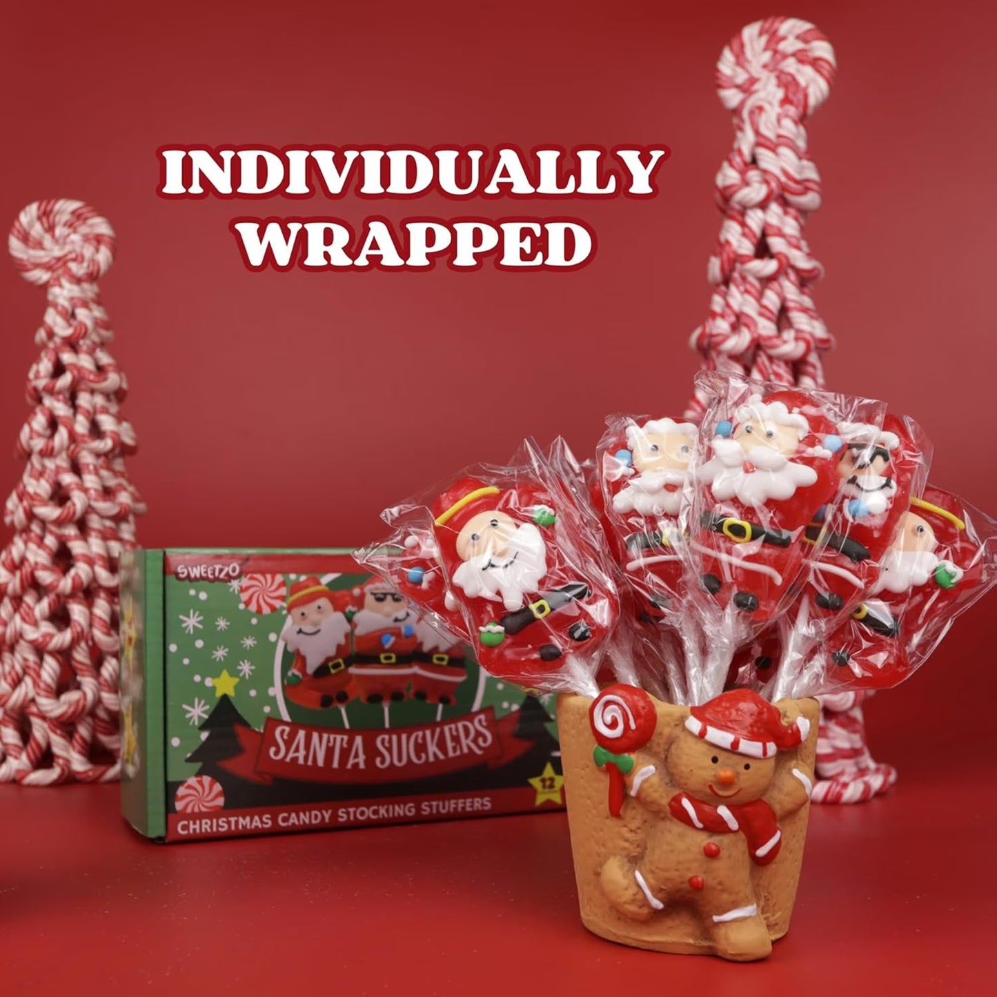 Christmas Santa Suckers, Holiday Stocking Stuffers, 12 Count Box, 9.6 Ounces