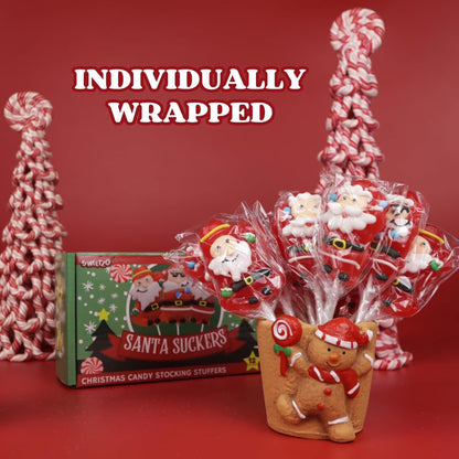 Christmas Santa Suckers, Holiday Stocking Stuffers, 12 Count Box, 9.6 Ounces