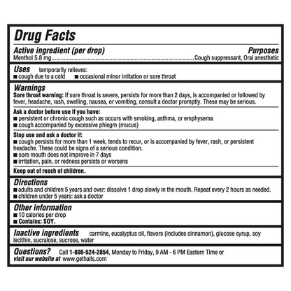 HALLS Cough & Throat Relief Cherry Cough Drops, No Synthetic Dyes, Value Pack, 80 Drops