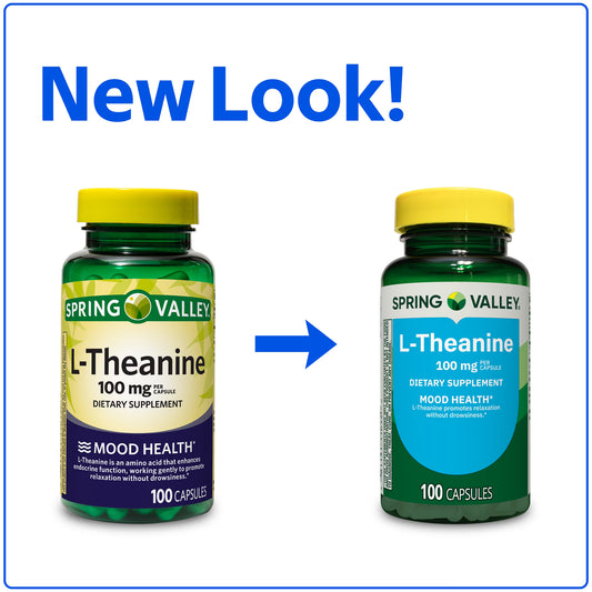 Spring Valley L-Theanine Dietary Supplement Capsules for Mood Support, 100 mg, 100 Count
