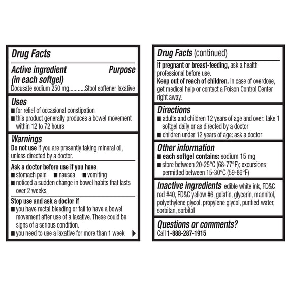 Equate Stool Softener Docusate Sodium Softgels, 100 mg, 140 Count
