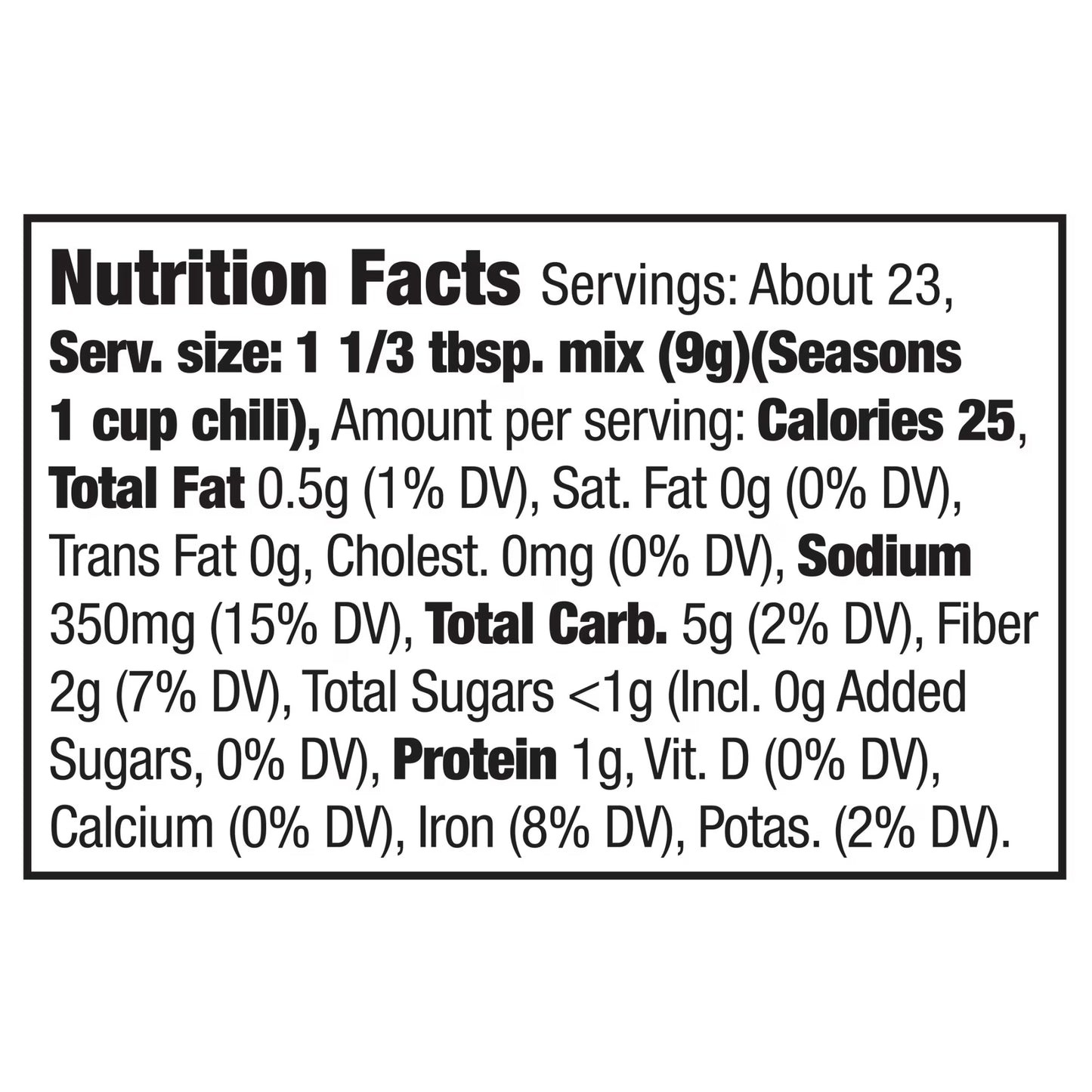 McCormick Chili Seasoning Mix, 7.3 oz Bottle