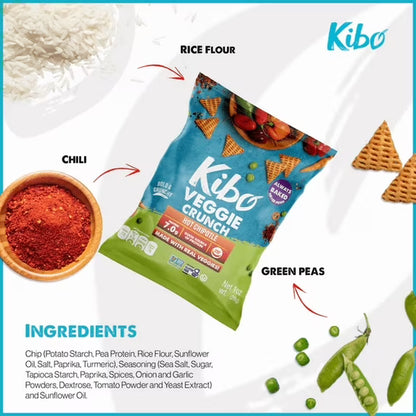 Kibo Healthy Snacks Veggie Chips High Protein, Plant Based, Vegan, Gluten Free, Non GMO, Kosher, Bold & Crunchy - Hot Chipotle - 1 oz, 12 Count