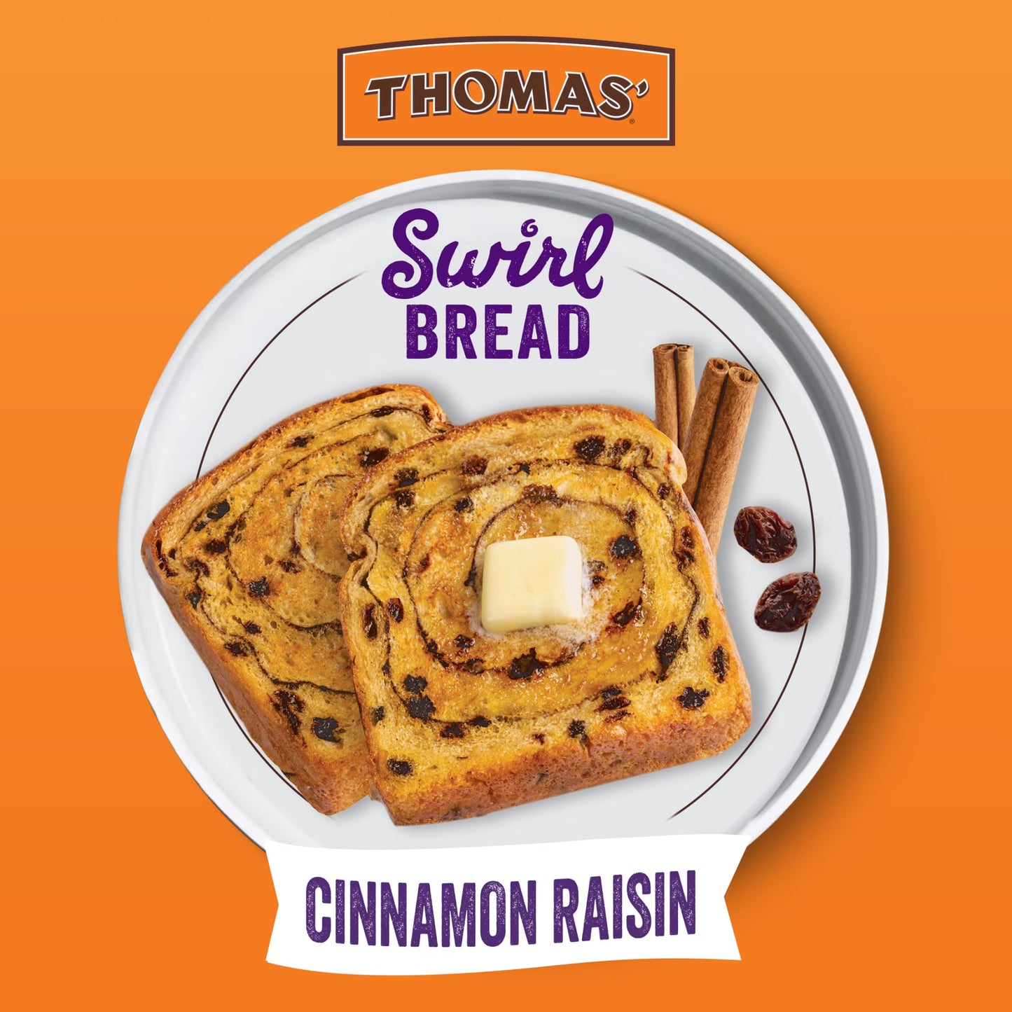 Thomas' Cinnamon Raisin Swirl Bread, 16 oz, Cinnamon Bread, Bag