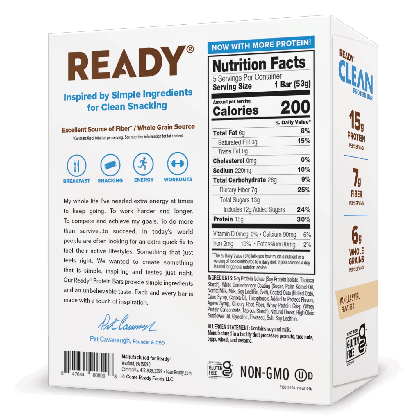Ready Clean Protein Bar, Vanilla Swirl, 5 Count Box Protein Bar