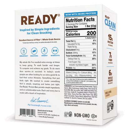 Ready Clean Protein Bar, Vanilla Swirl, 5 Count Box Protein Bar