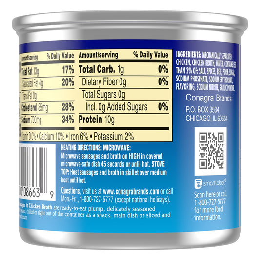 (12 pack) Libby's Vienna Sausage in Chicken Broth, 10g Protein Per Serving, Canned Sausage, 4.6 oz.Can