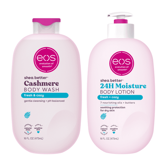 Bundle of eos Shea Butter Lotion & Body Wash, Fresh & Cozy, for Dryness 16oz