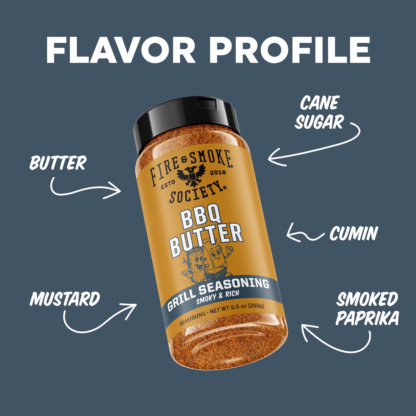 Fire & Smoke Society BBQ Butter Seasoning Blend for Grilling, 9.5 oz Mixed Spices & Seasonings