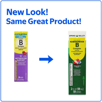 Spring Valley Vitamin B Complex Dietary Supplement with B12, Berry Flavor, 2 fl oz