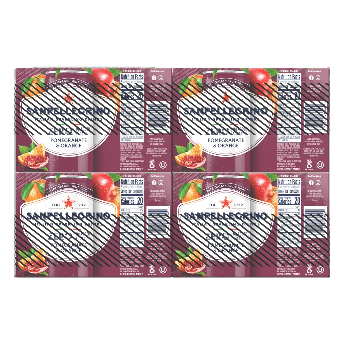 SanPellegrino Soda Italiana Sparkling Orange and Pomegranate, Low Calorie Zero Added Sugar, 24 Pack Cans