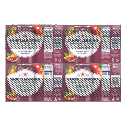 SanPellegrino Soda Italiana Sparkling Orange and Pomegranate, Low Calorie Zero Added Sugar, 24 Pack Cans